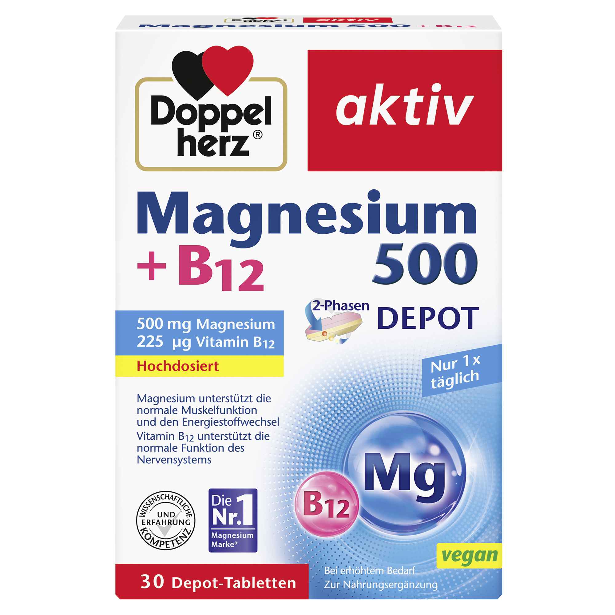 DOPPELHERZ MAGNESIUM500+B12 30ST, 51G PK
